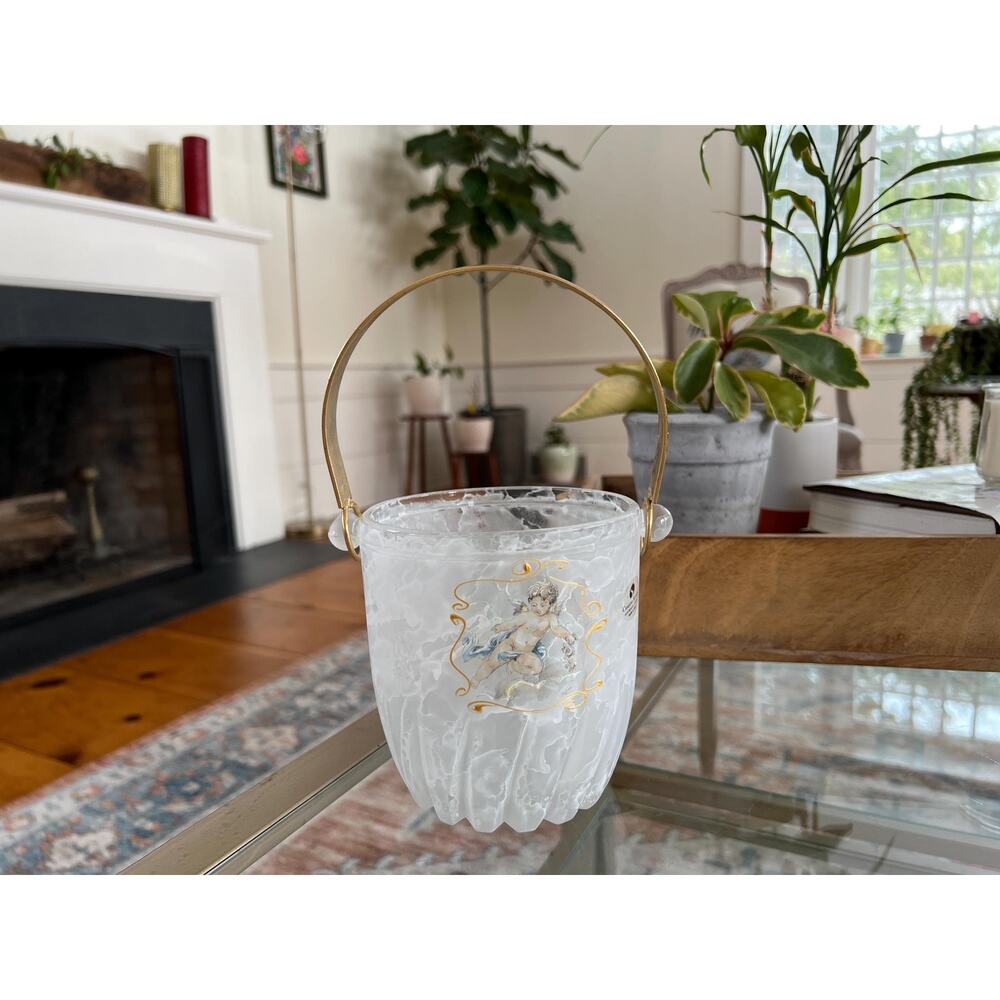 Vintage Creazioni Silvestri Arte Murano Crystal Ice Bucket Cherub Italian